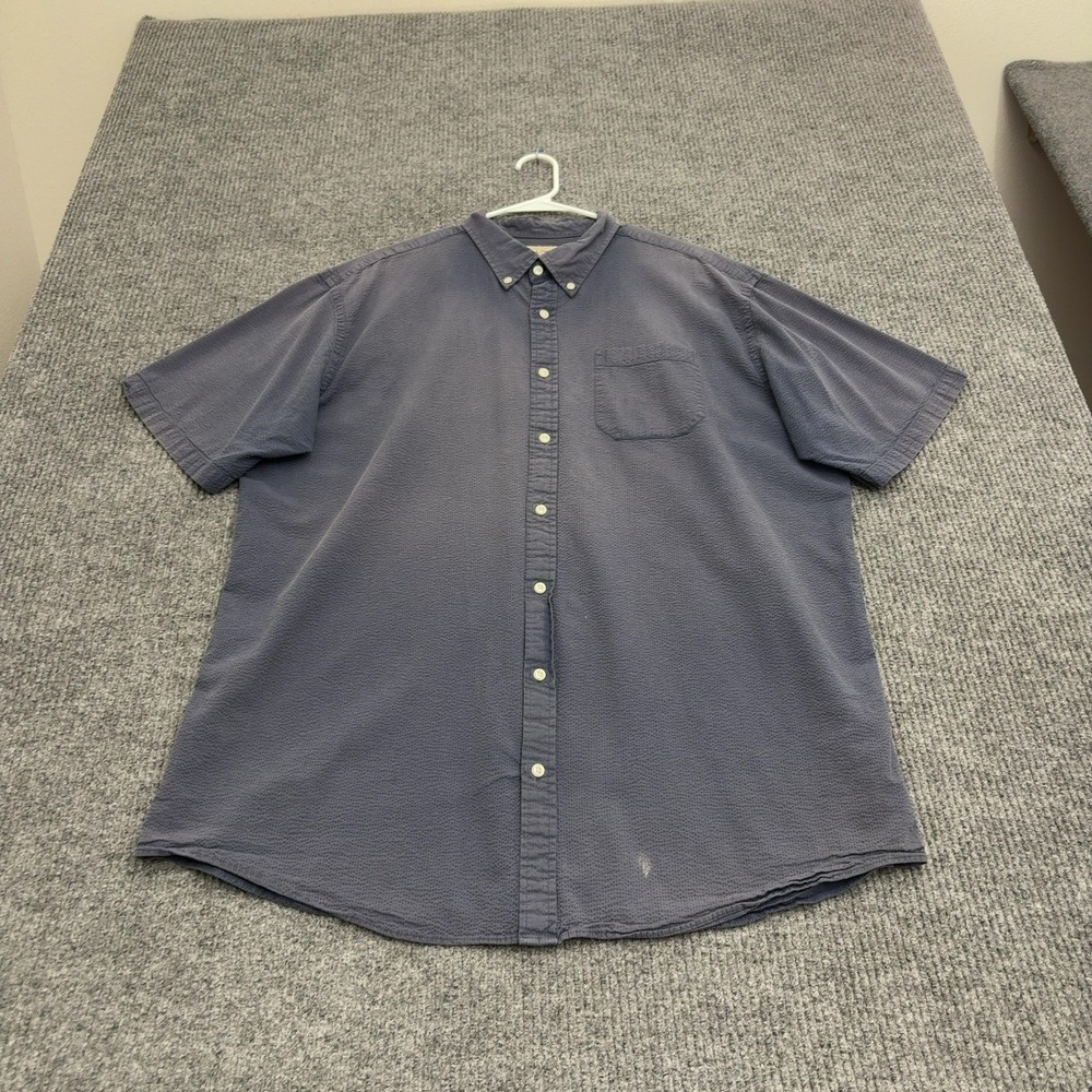 LL Bean Shirt Mens XXL Tall Blue Cotton Textured Short Sleeve Casual Classic